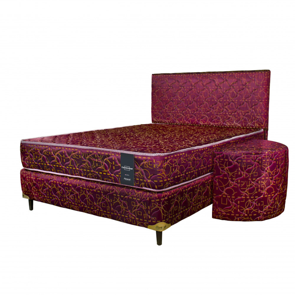 SOMIER COMPLETO CONVENCIONAL 1.40X1.90 BORDO 80K + 2 ALMOHADAS Unica