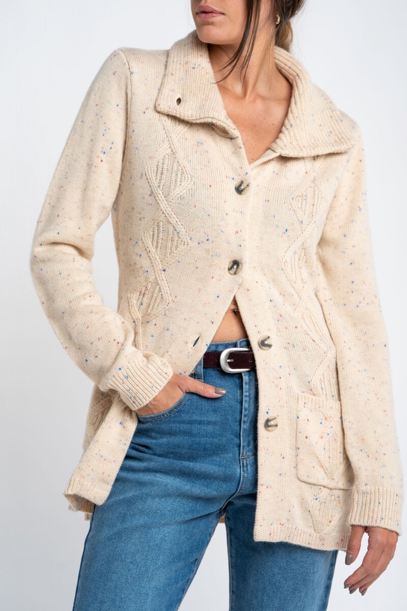 Cardigan Solapa Beige Melange