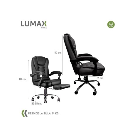 Silla Ejecutiva en cuero Lumax Modelo Miles con Apoyapies y 7 Puntos de Masaje Negro