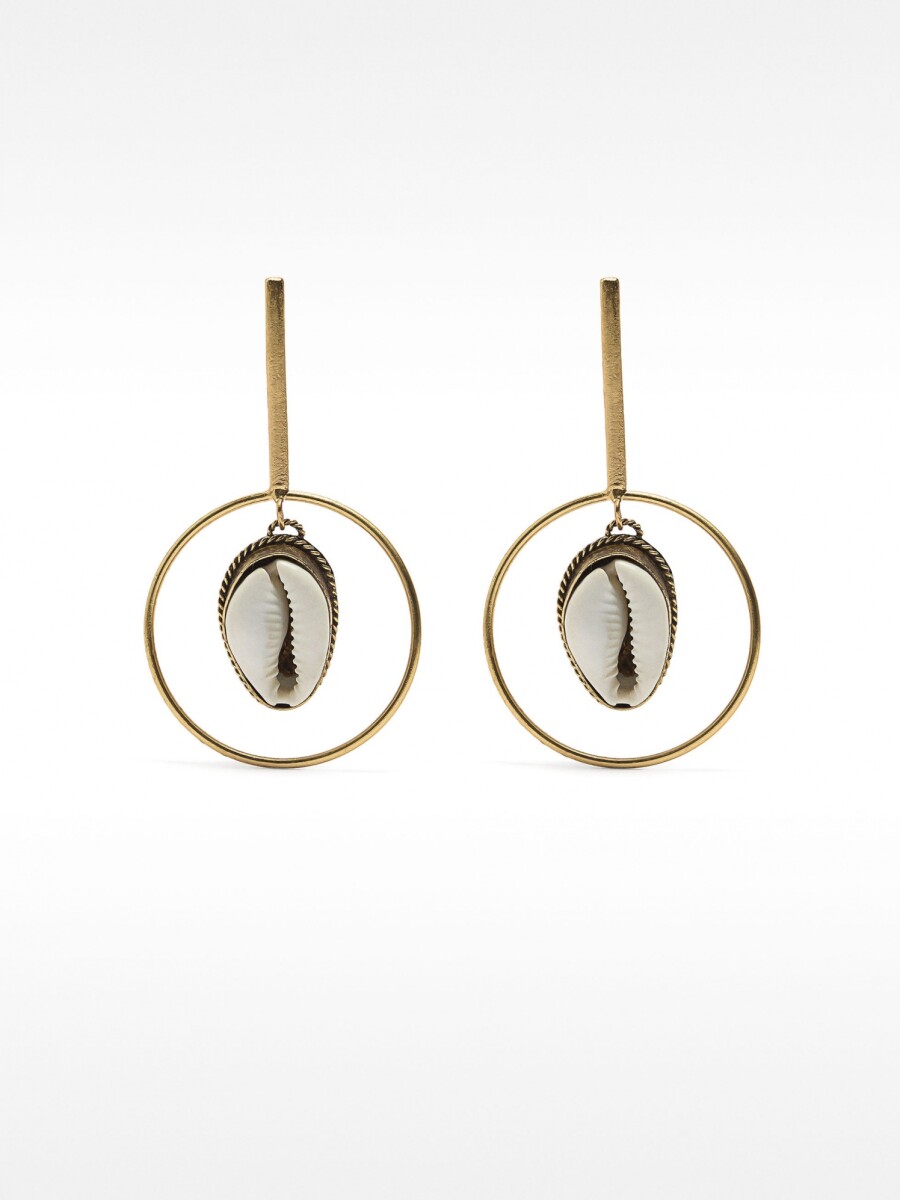 Pendientes Barra Con Aro Y Concha blanco