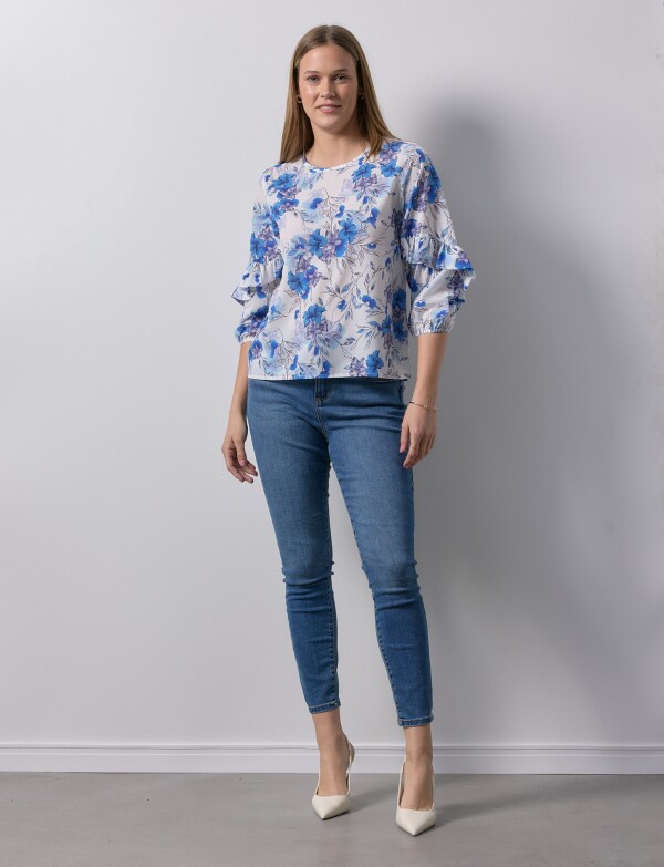 Blusa Manga Volados AZUL/MULTI