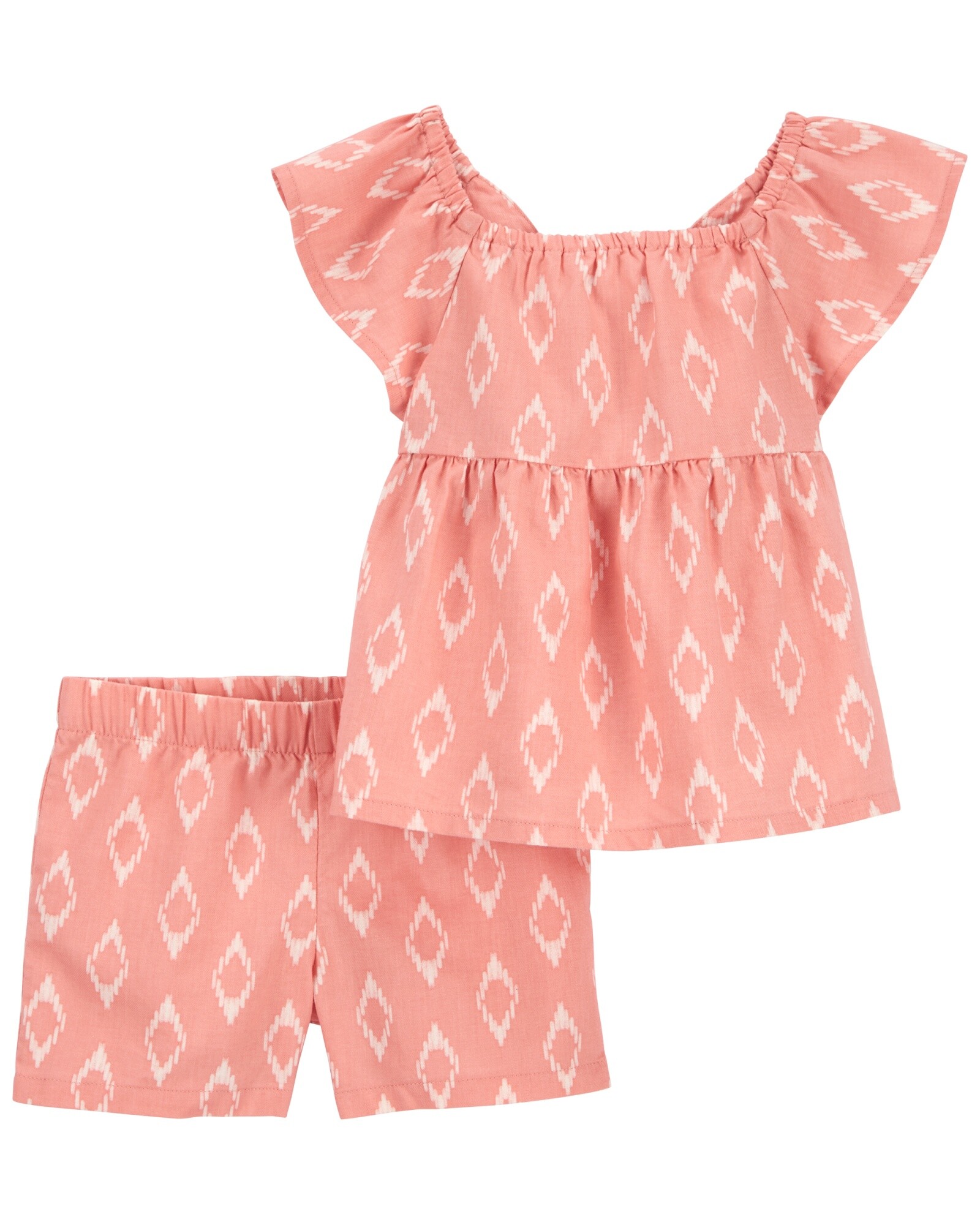 Set dos piezas de sarga, short y blusa diseño rombos Sin color