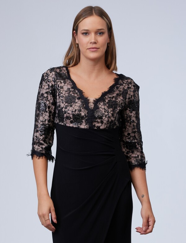 Vestido Maxi Bordado NEGRO/BEIGE