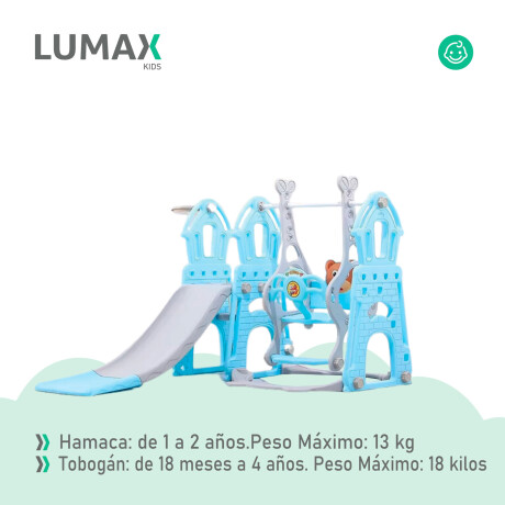 Set Infantil Tobogán 3 En 1 con Hamaca y Aro de Basket Azul/Gris