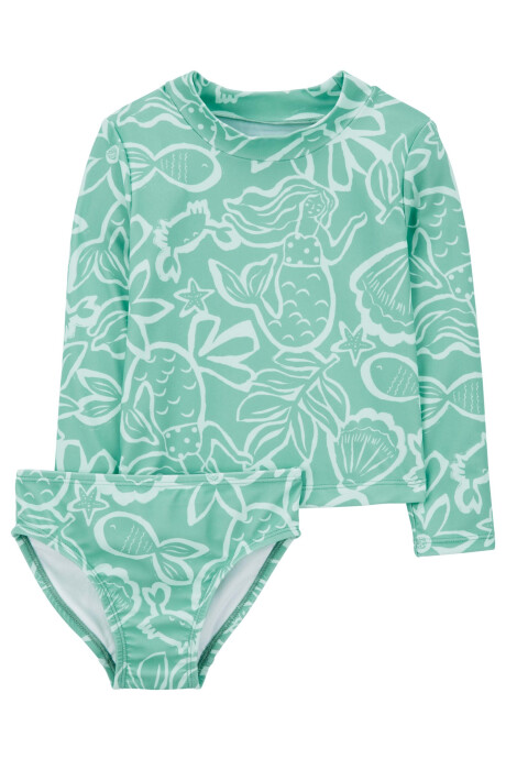 Traje de baño dos piezas con manga larga y protección UPF 50+ diseño sirenas. Talles 2-5T Traje de baño dos piezas con manga larga y protección UPF 50+ diseño sirenas. Talles 2-5T
