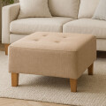 Puff tela y patas de madera Beige