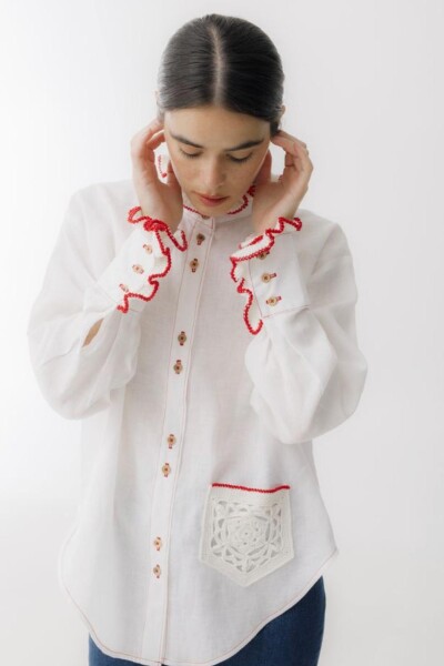 Camisa Ota Linen Crochet Blanco