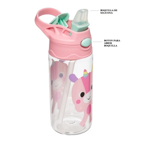 Botella con boquilla y sorbito silicona Unicornio
