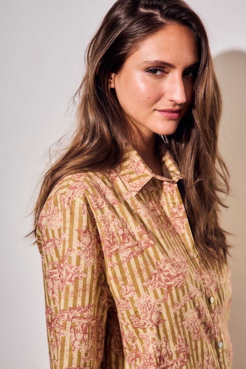 Vestido Camisero Con Lino Print