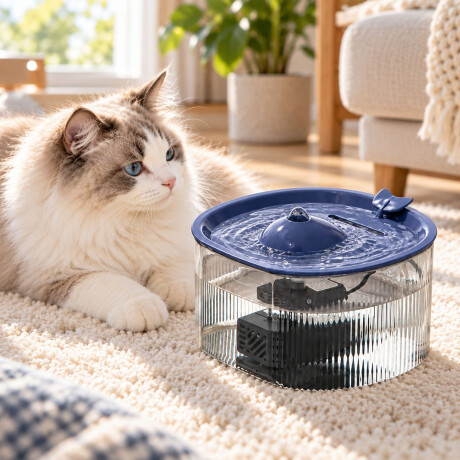 Fuente Bebedero Ballena Para Mascotas 1,5L USB 5V Azul