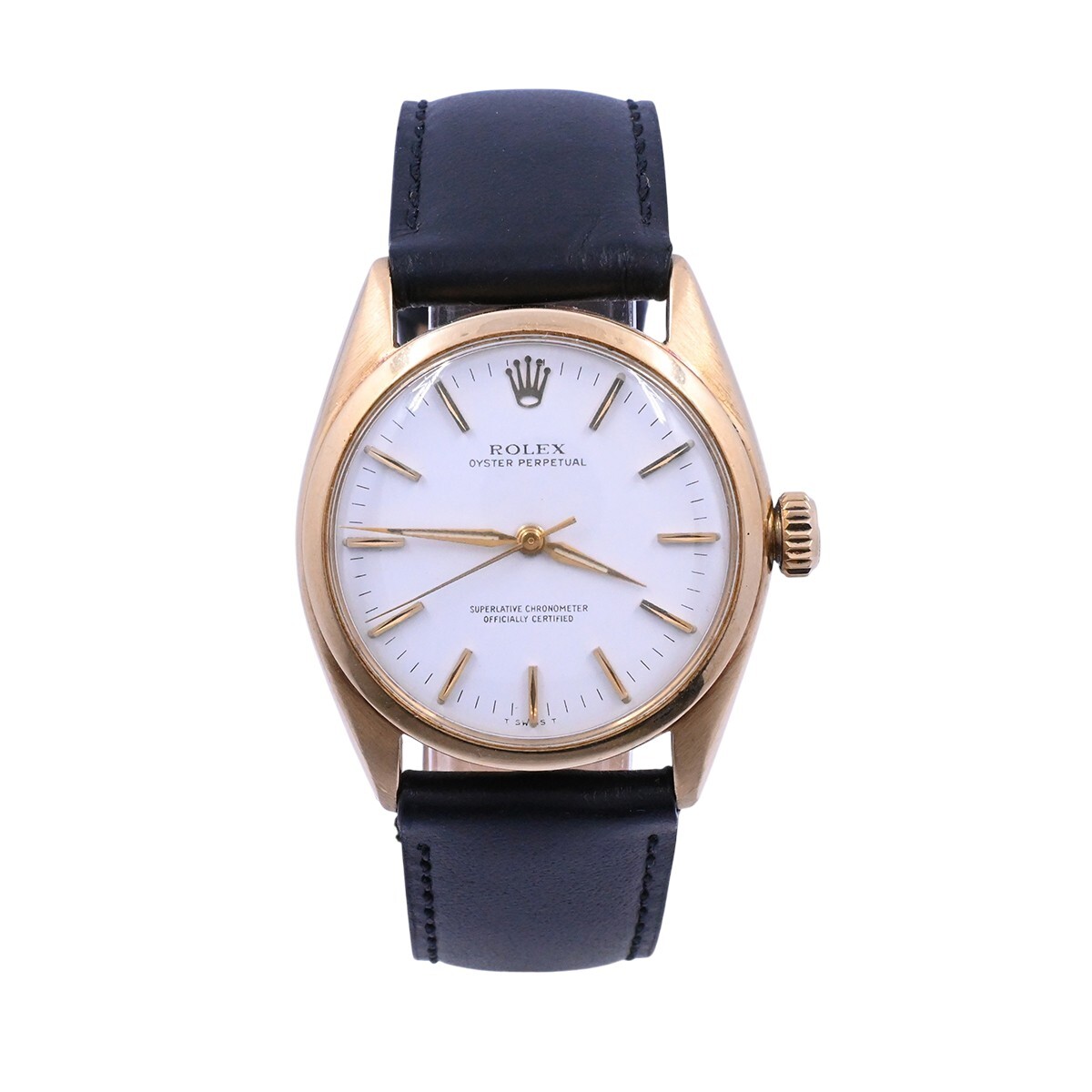 Rolex Oyster Perpetual 6084 oro 18k amarillo 34 mm año 1951. Malla de cuero 
