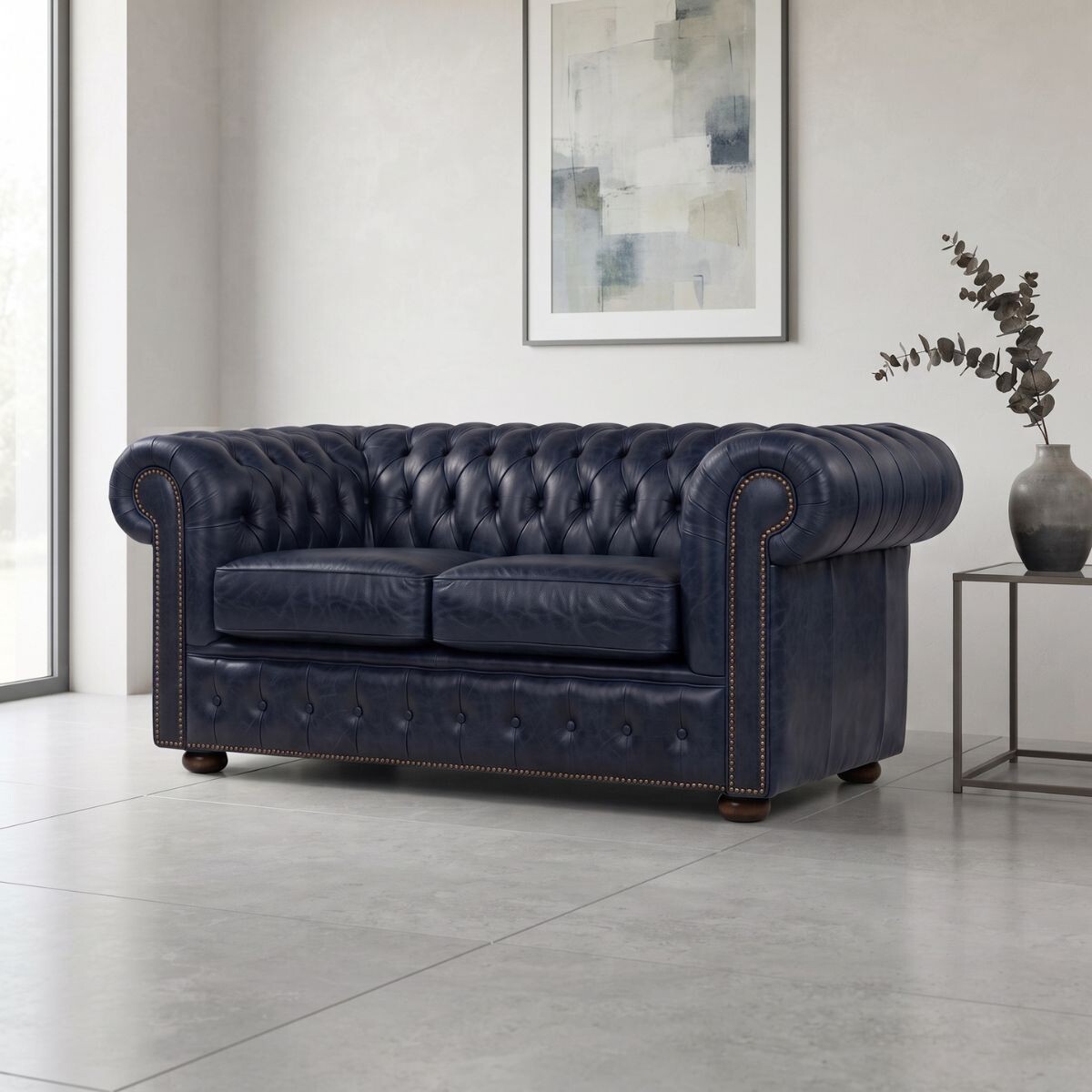 Sofá Chesterfield Novo - Cuero Básico - 2 cuerpos - Negro - (Preventa) 