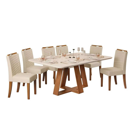 Juego De Comedor 6 Sillas + Mesa Vidrio Celeste Blanco / Blanco