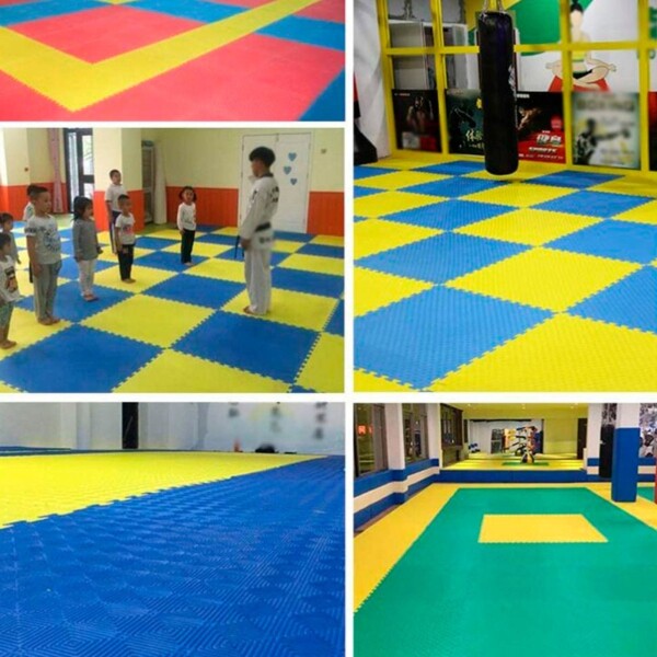Piso Tatami X2 Goma Eva Encastrable 1x1m 2cm Gimnasio Niños Color Variante Azulamarillo