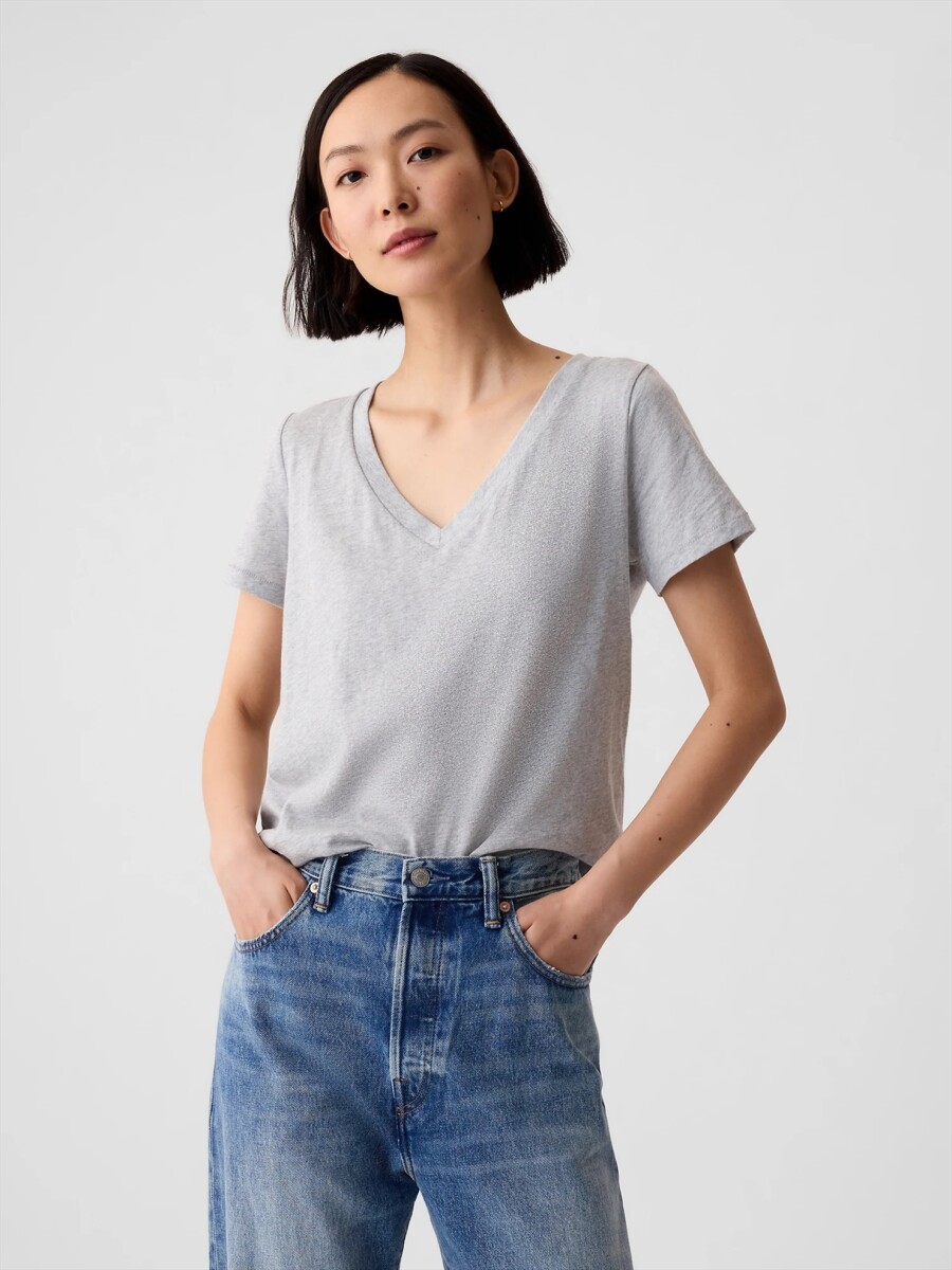 Remera Cuello V Algodón Mujer - Heather Grey 