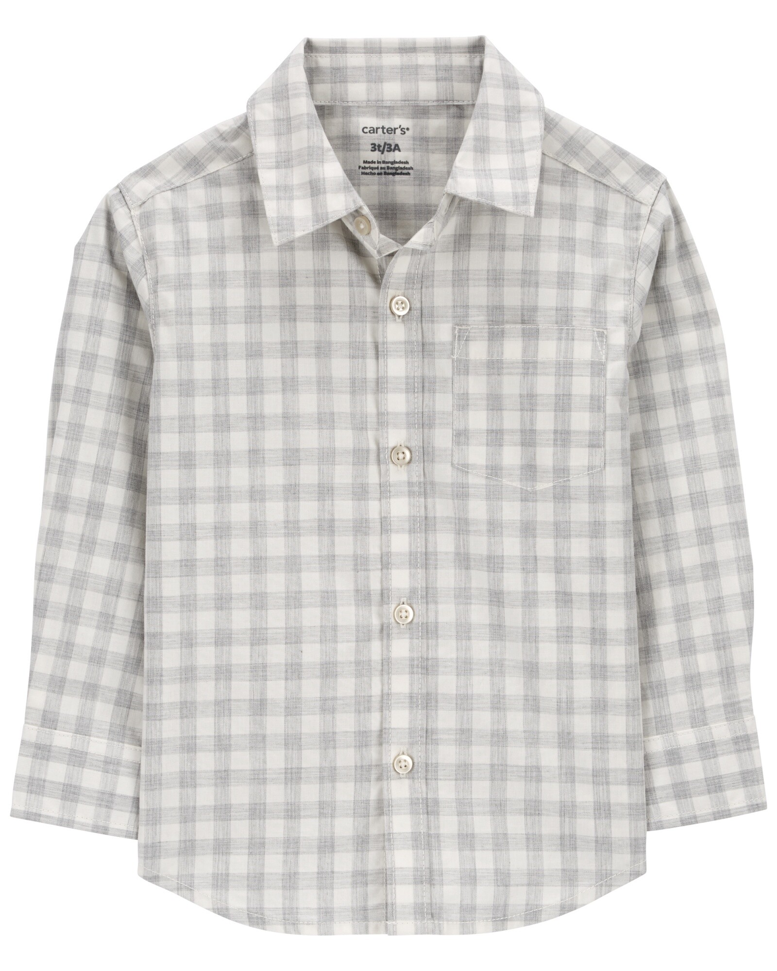 Camisa de popelina, diseño a cuadros. Talles 2-5T Sin color