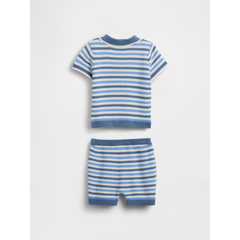 SS SWEATER POLO SHORT SET BLUE STRIPE