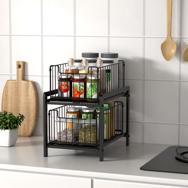 Organizador de Cocina Multiuso Alacena Bajo Mesada 2 Estantes extraibles IMBACK Organizador de Cocina Multiuso Alacena Bajo Mesada 2 Estantes extraibles IMBACK