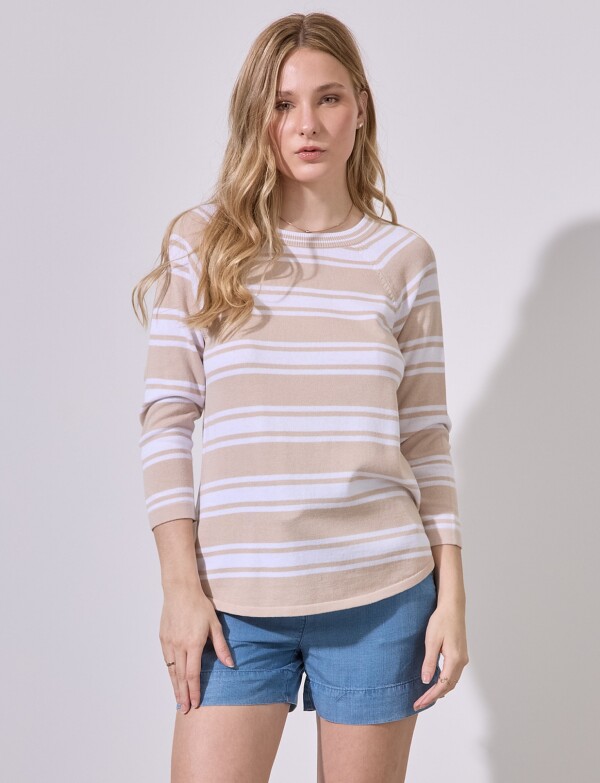 Buzo Algodon Lineas BEIGE/MULTI