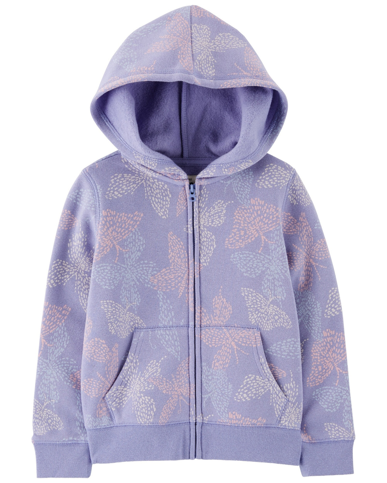 Campera de algodón con felpa, lila, diseño mariposas Sin color