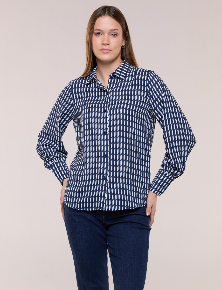 Camisa Estampa Geométrica - Azul/blanco 
