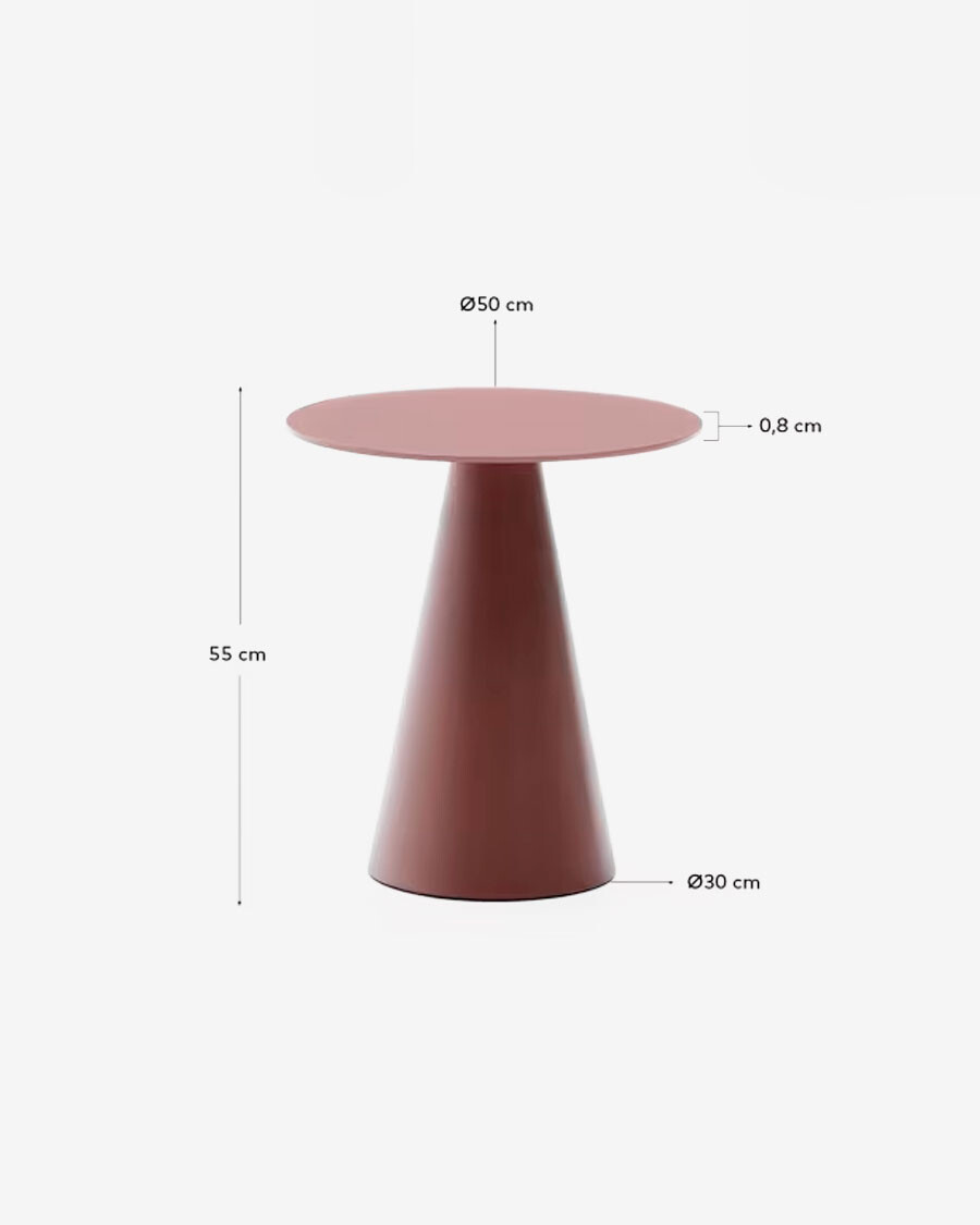 Mesa auxiliar Wilshire cristal templado glaseado y acero acabado pintado terracota mate Ø50cm