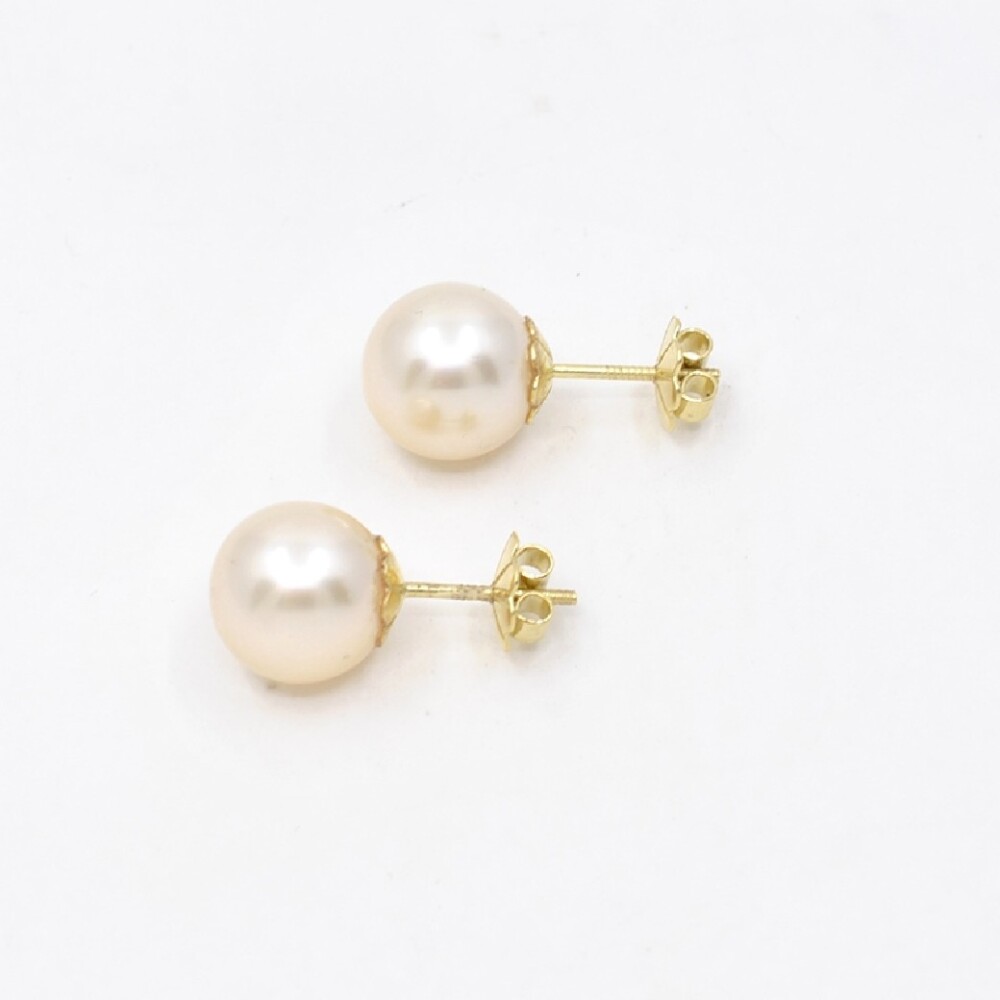 10.5 mm Caravanas En Oro 18K Y Perlas 10.5 mm Caravanas En Oro 18K Y Perlas