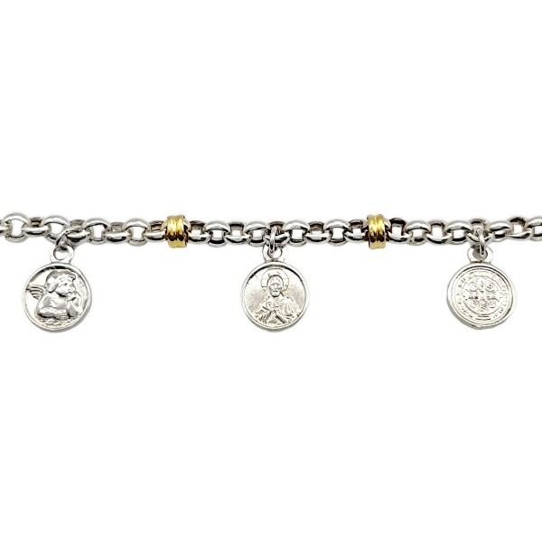 Pulsera San Benito-Plata y Oro-Sin Piedra-PU5106 sinpiedra