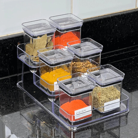 Kit Especiero X7 Lumini Frascos para Condimentos y Soporte Transparente
