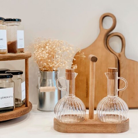 Set 2 aceiteras vidrio madera Set 2 aceiteras vidrio madera