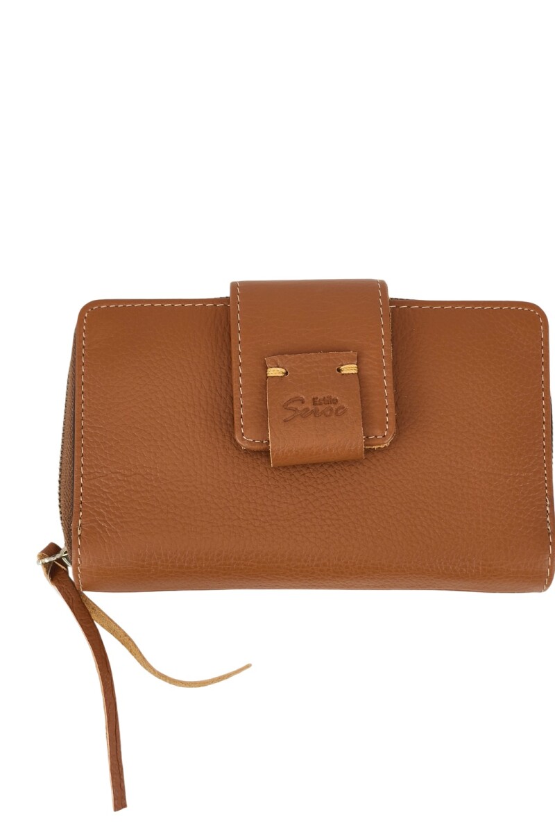 Monedero con tarjetero y costura a mano Marrón