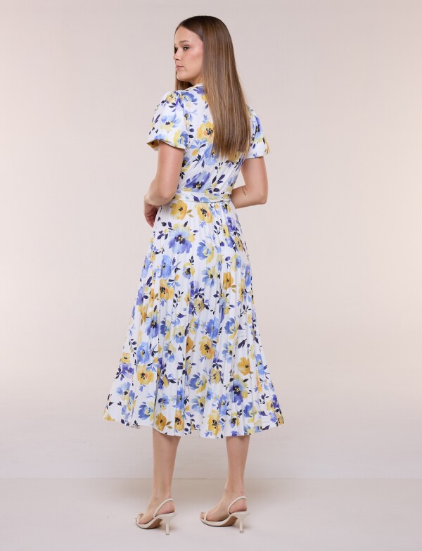 Vestido Midi Estampado Floral Con Lazo BLANCO/MULTI