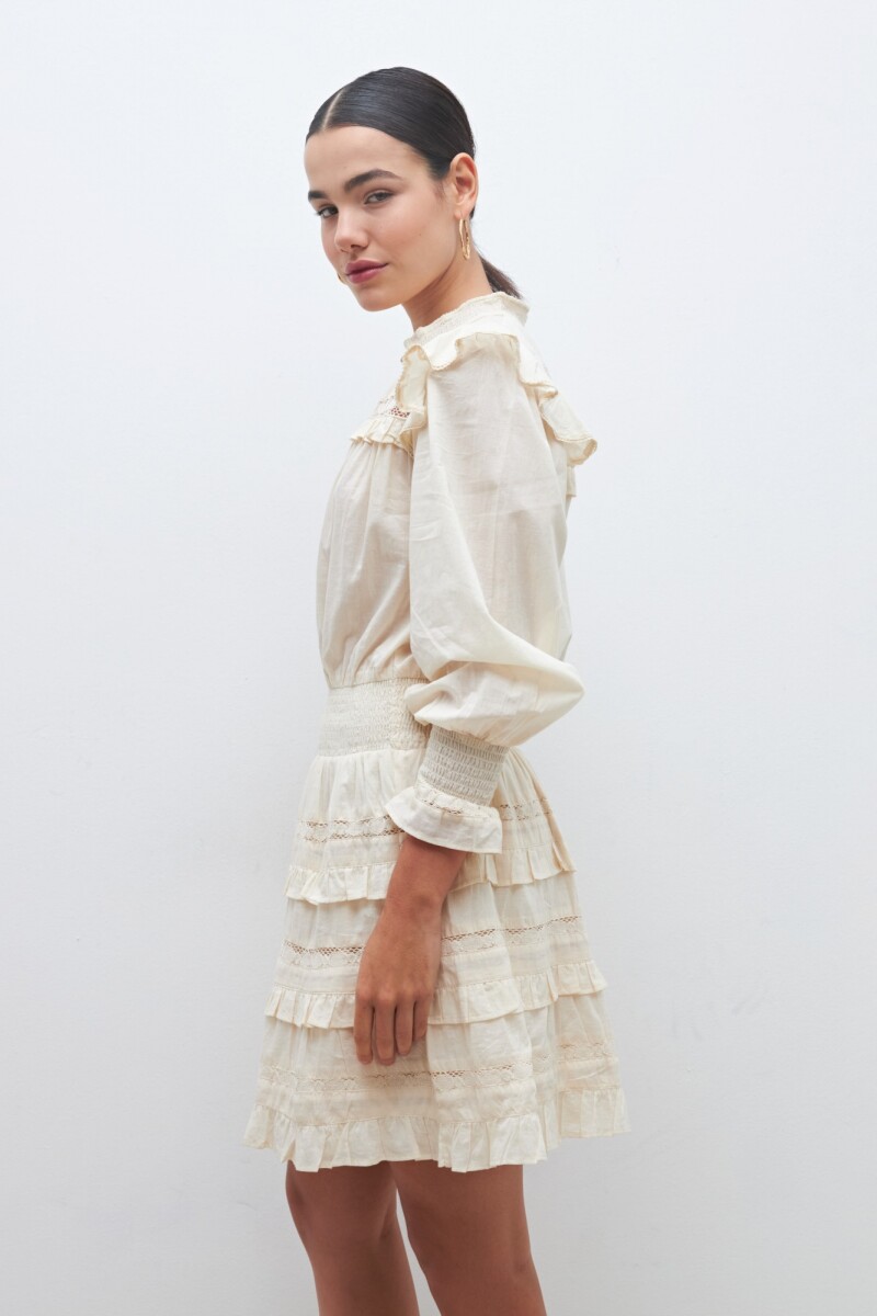 Vestido boho con volados beige