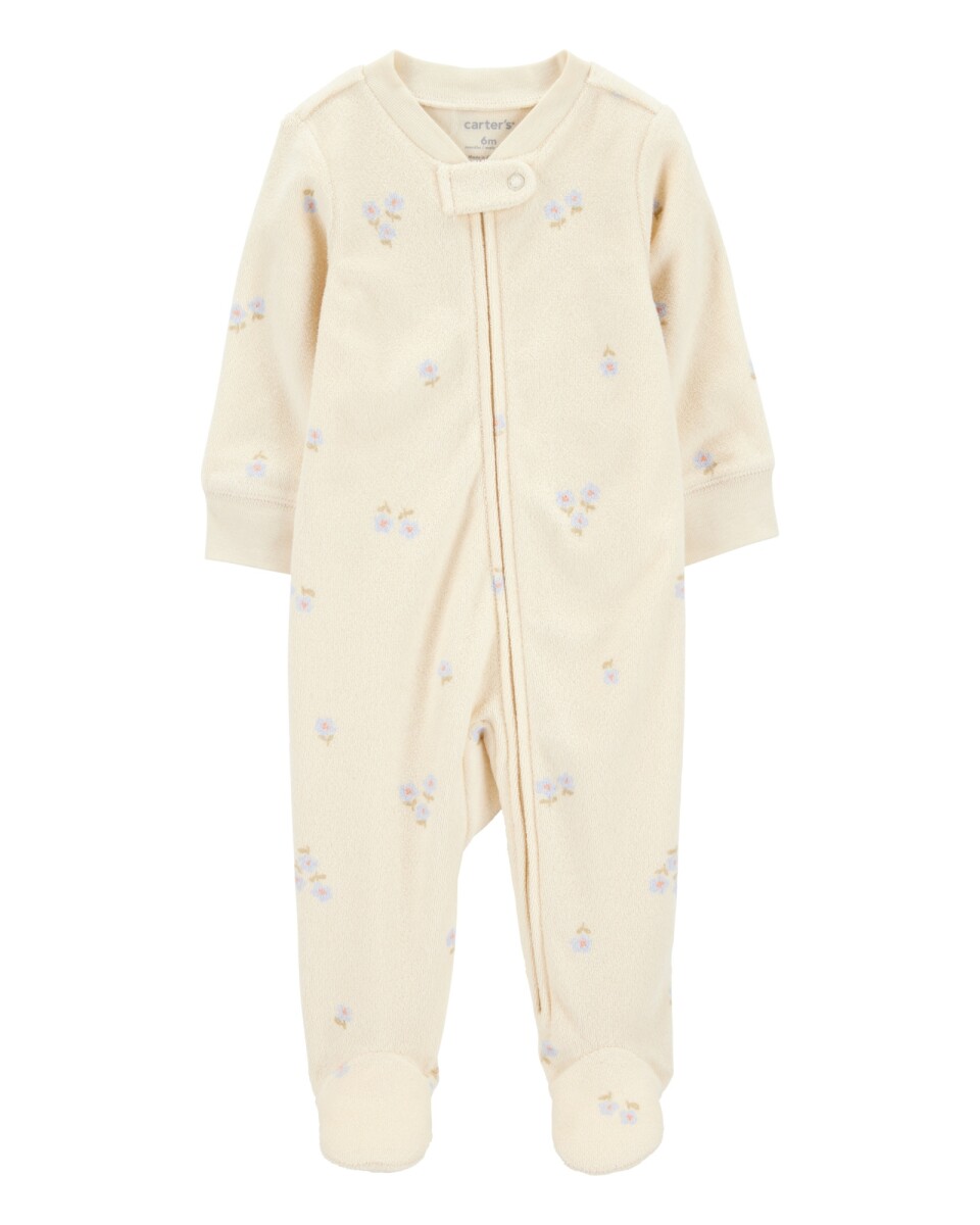 Pijama una pieza de algodón terry, con pie, diseño floral 