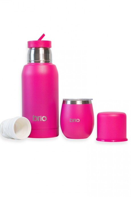 Set De Termo 750 Ml Y Mate Con Tapa brio Acero Inox Frambuesa