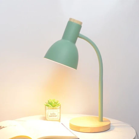Lampara De Mesa Metálica Ajustable Base Madera Altura 46cm Lampara De Mesa Metálica Ajustable Base Madera Altura 46cm