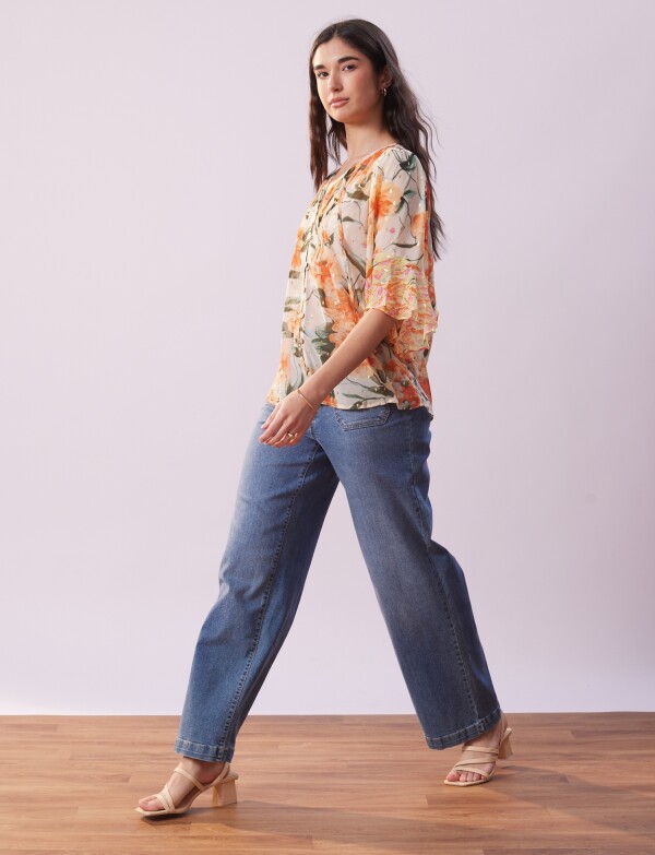 Blusa Gasa Print MULTI/ANARANJADO