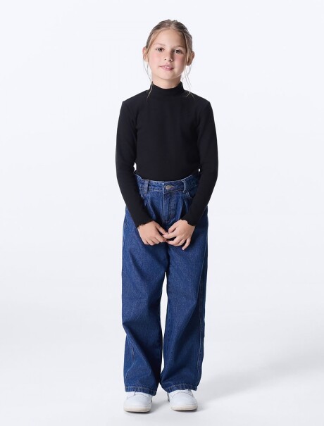 POLERA INFANTIL EN TELA ACANALADA NEGRO