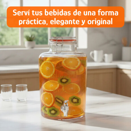 Dispensador De Jugo Retro Vidrio 7L C/Grifo Y Tapa Hermética Transparente