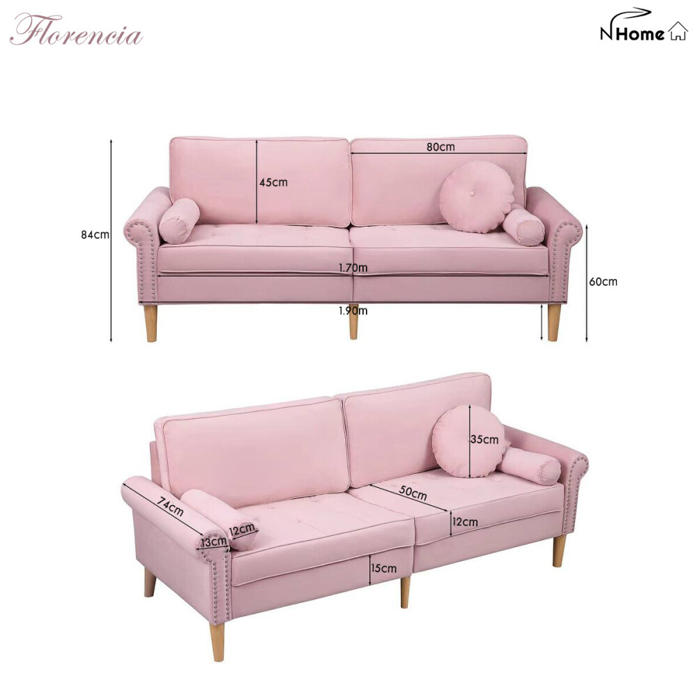 Sillon De 3 Cuerpos De Tela Con Tachas Rosado Sillon De 3 Cuerpos De Tela Con Tachas Rosado