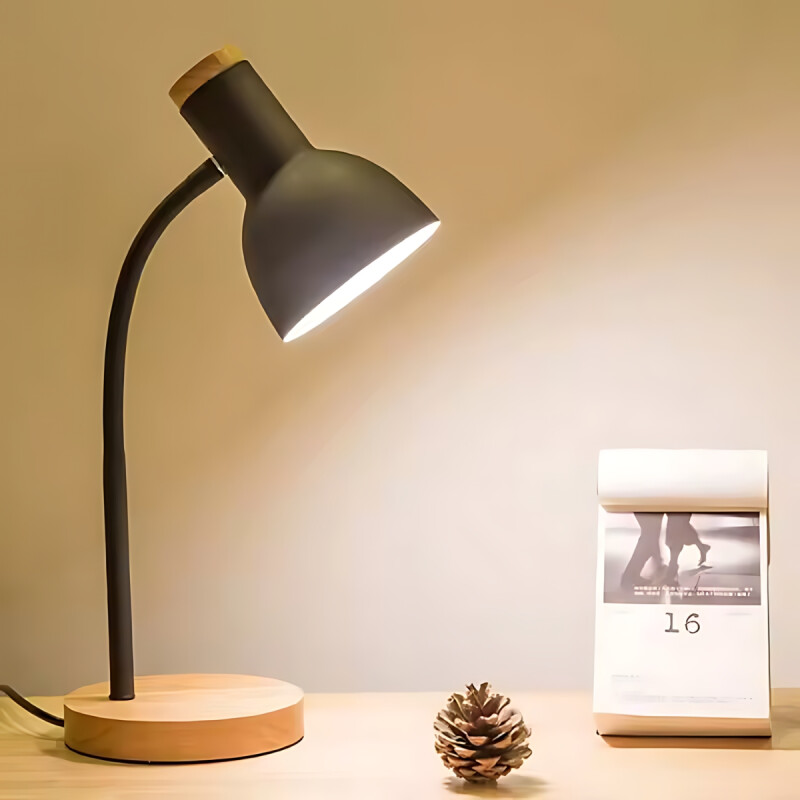 Lampara De Escritorio Portatil Nordica Con Madera Vintage Gris