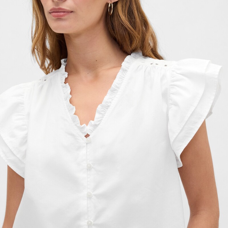 V-FLUTTER SLV EYELET YOKE TOP NEW OFF WHITE OPT1