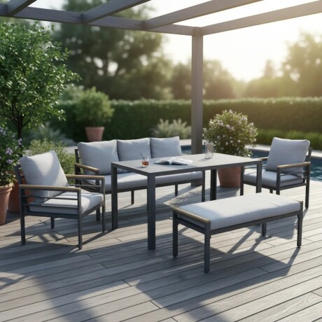 Juego de Jardín Exterior Aluminio Mesa + Sillones Juego de Jardín Exterior Aluminio Mesa + Sillones