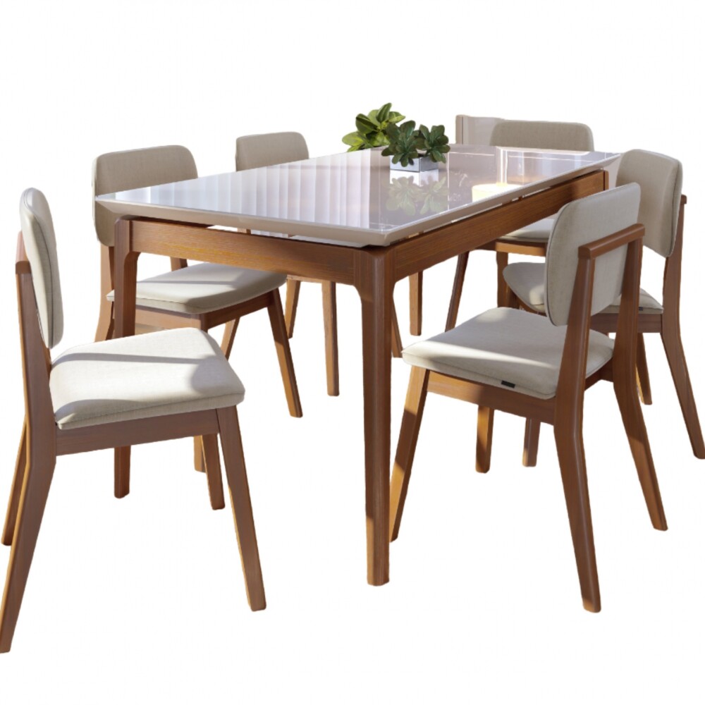 Mesa de Comedor Wind Línea Manhattan Vidrio - Blanco/Natural Mesa de Comedor Wind Línea Manhattan Vidrio - Blanco/Natural