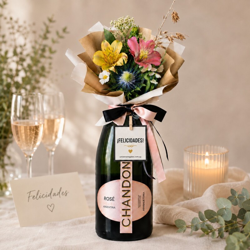 Premium Bouquet Chandon y Arreglo de flores- Felicidades! Premium Bouquet Chandon y Arreglo de flores- Felicidades!