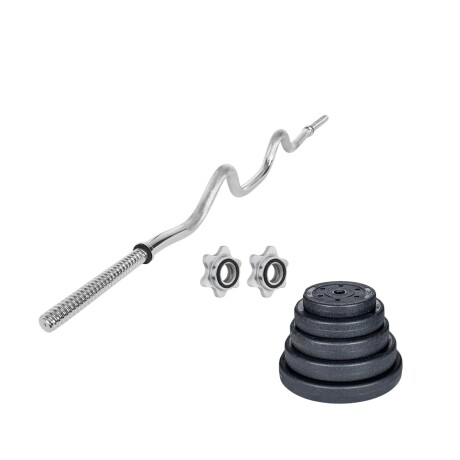 Kit fitness barra super W + 20 kgs 2x5Kg 2x2.5Kg 4x1.25Kg