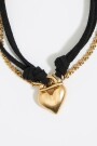 PULSERA DOBLE CADENA Y CORDÓN Negro