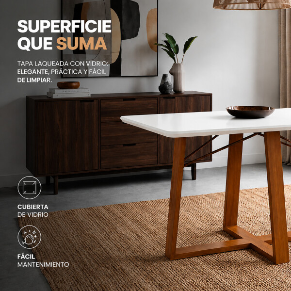 Mesa Comedor ComboHome Elma 120x80Cm Reforzada Madera Vidrio Blanco 1