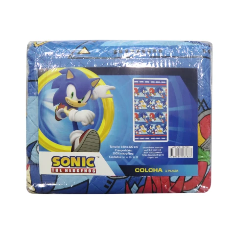 Colcha Infantil Sonic 1 Plaza 100% Microfibra AZUL FRANCIA