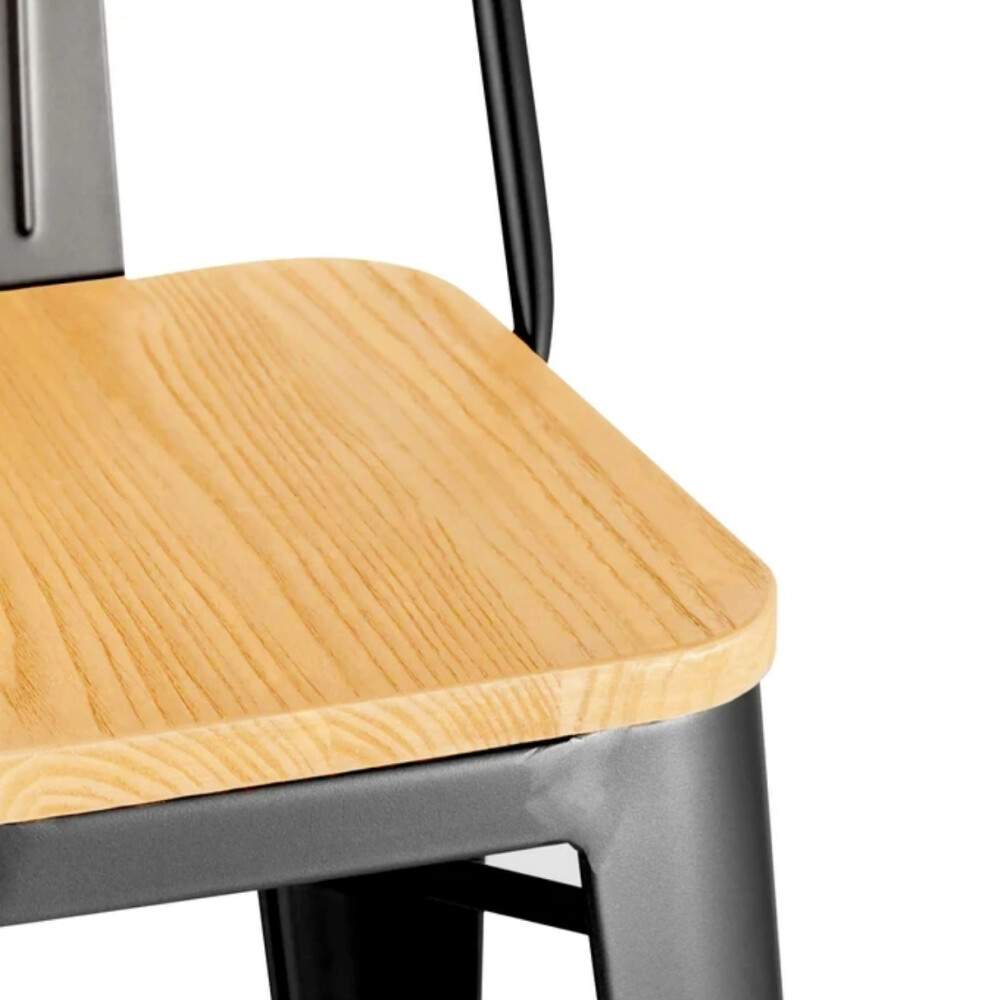 Taburete Con Respaldo Madera - Tolix Negro